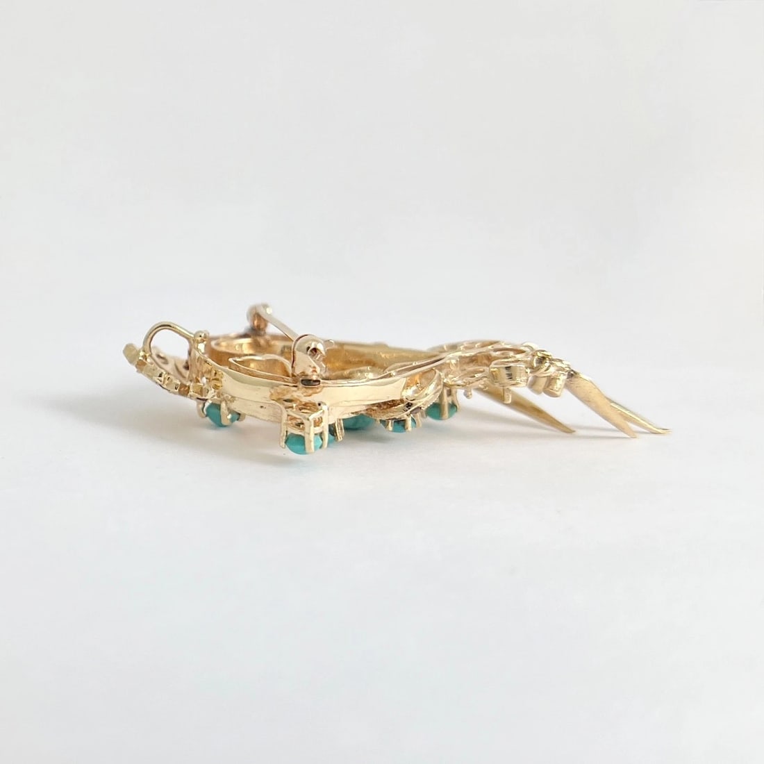 Vintage Victorian Revival Turquoise Dangle Brooch Pin 13K Yellow Gold, 11.64 Gr - 9