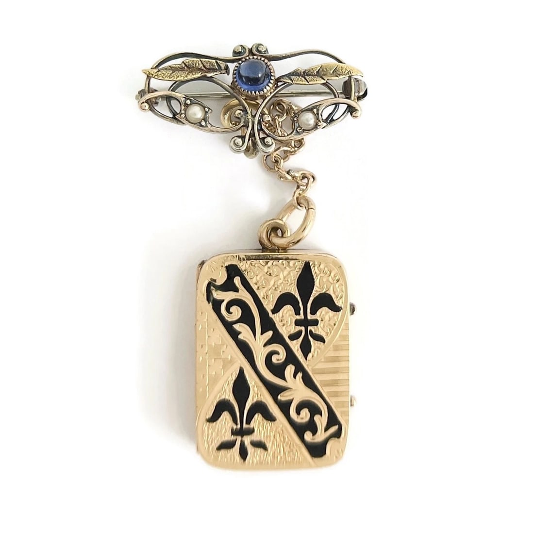Vintage Victorian Revival Enameled Locket Brooch Pin 12K Yellow Gold, 7.81 Grams: Title: Vintage Victorian Revival Enameled Locket Brooch Pin 12K Yellow Gold, 7.81 Grams Description: Vintage Victorian Revival Enameled Locket Brooch Pin 12K Yellow Gold, 7.81 Grams This is a lovely v