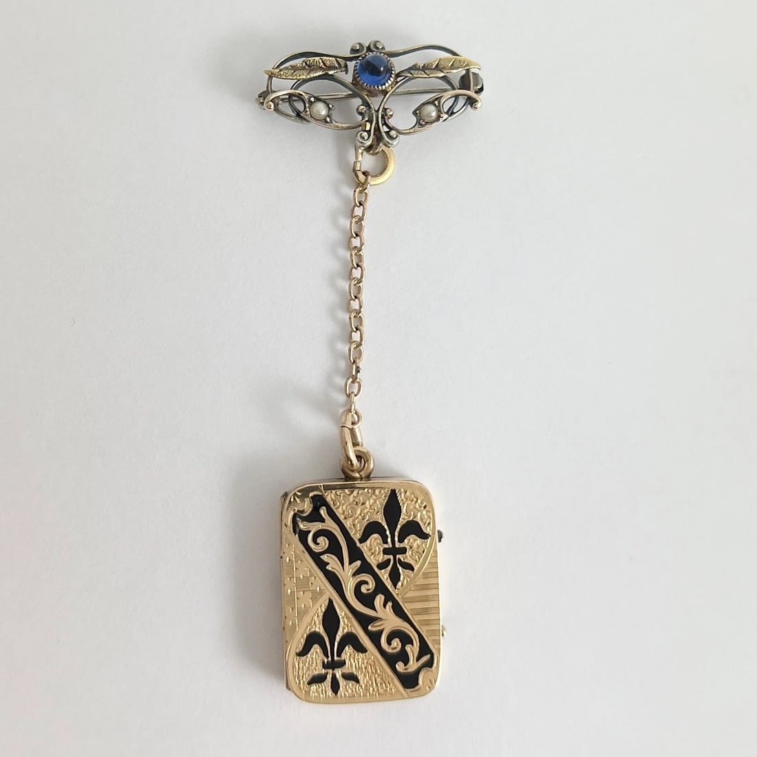 Vintage Victorian Revival Enameled Locket Brooch Pin 12K Yellow Gold, 7.81 Grams - 7