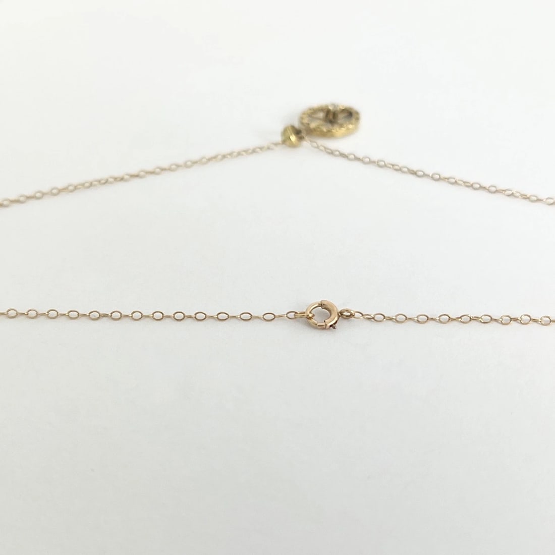 Vintage 1930's Oval Filigree Diamond Pendant Necklace 14K Yellow Gold, 1.66 Gram - 6