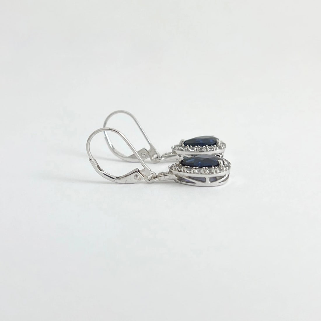 Vintage Blue Simulated Sapphire CZ Teardrop Earrings 10K White Gold, 2.72 Grams - 5