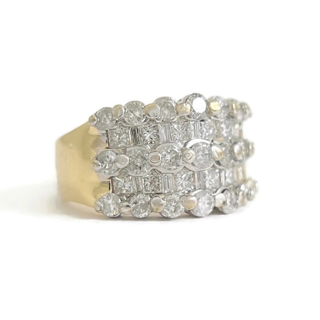 Vintage Wide Two-Tone Multishape Diamond Ring 14K White Yellow Gold, 8.88 Grams (1 of 6)