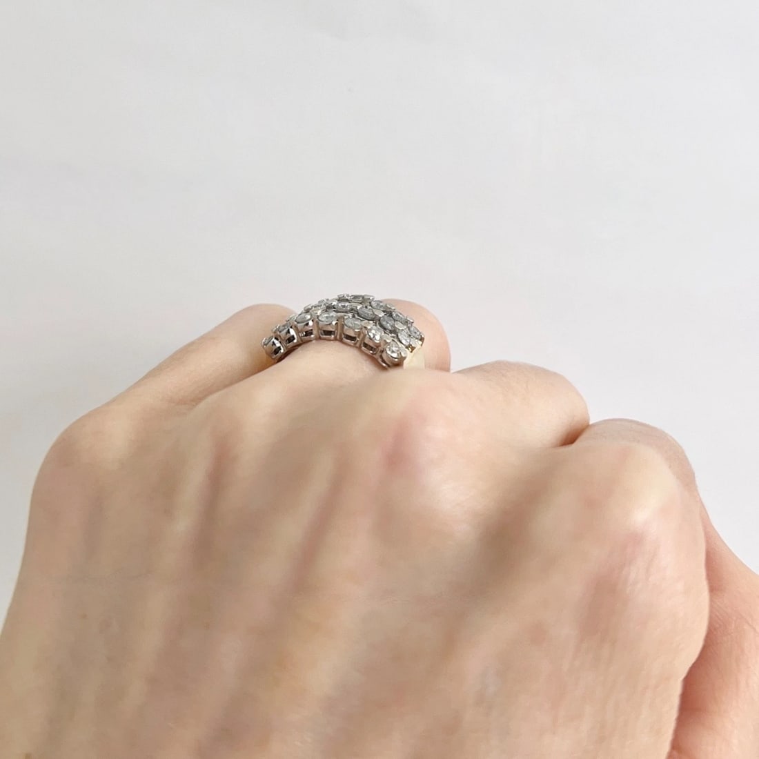 Vintage Wide Two-Tone Multishape Diamond Ring 14K White Yellow Gold, 8.88 Grams - 4