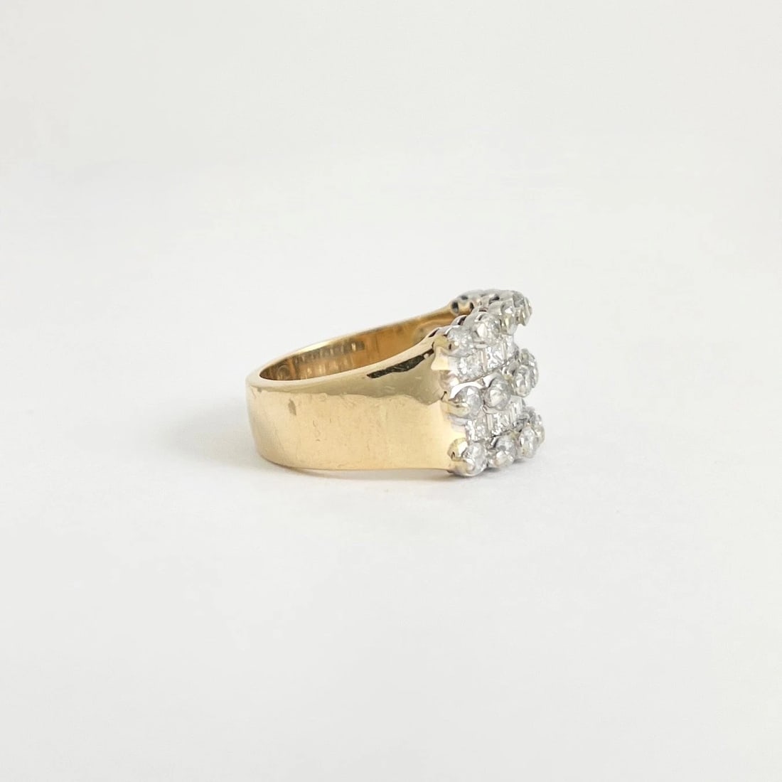 Vintage Wide Two-Tone Multishape Diamond Ring 14K White Yellow Gold, 8.88 Grams - 5