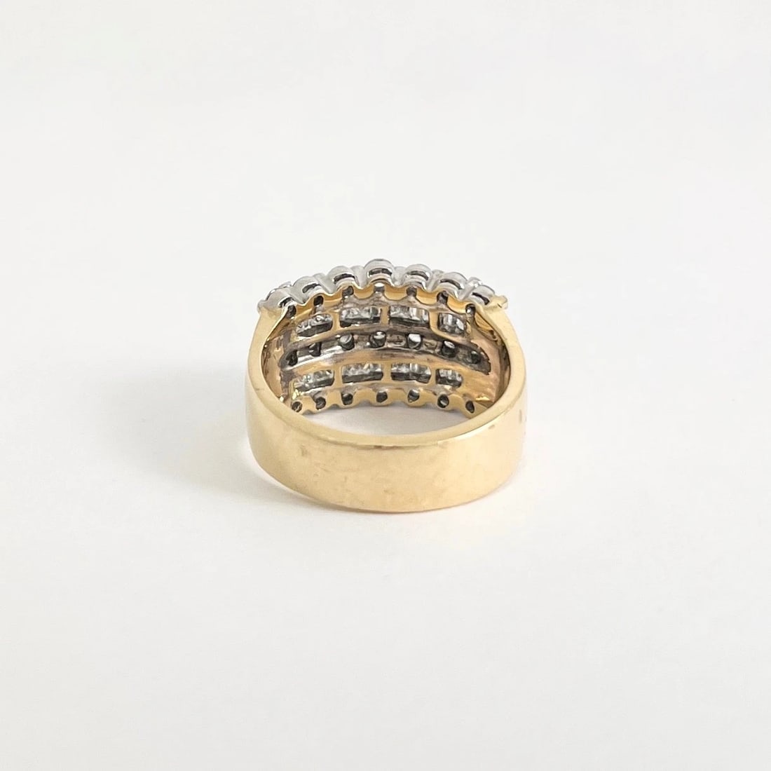 Vintage Wide Two-Tone Multishape Diamond Ring 14K White Yellow Gold, 8.88 Grams - 6