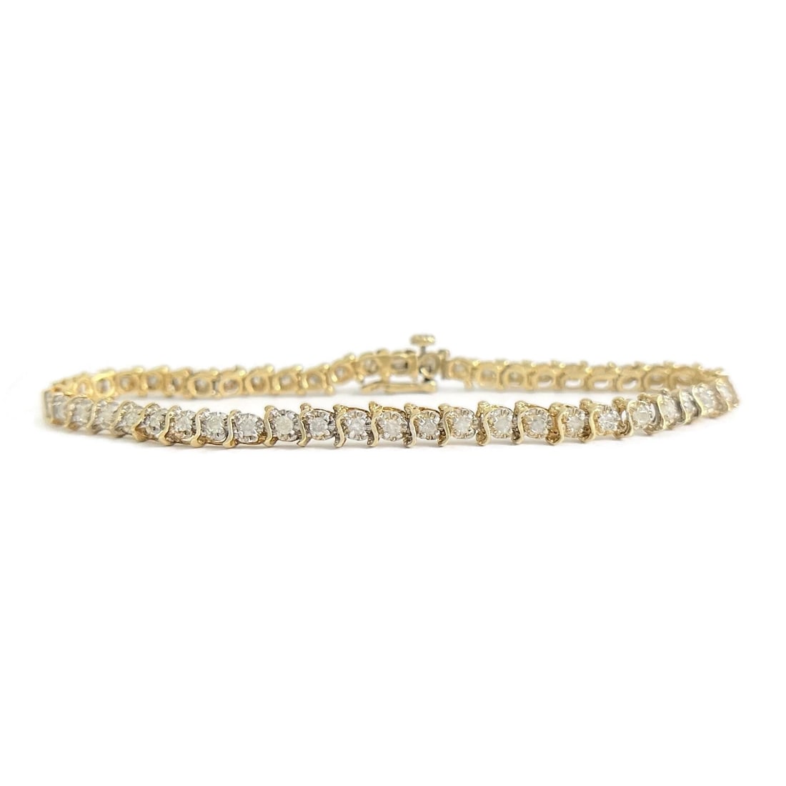 Vintage Two-Tone S-Link Diamond Tennis Bracelet 14K Yellow Gold, 7.86 Grams: Title: Vintage Two-Tone S-Link Diamond Tennis Bracelet 14K Yellow Gold, 7.86 Grams Description: Vintage Two-Tone S-Link Diamond Tennis Bracelet 14K Yellow Gold, 7.86 Grams This is a beautiful and clas