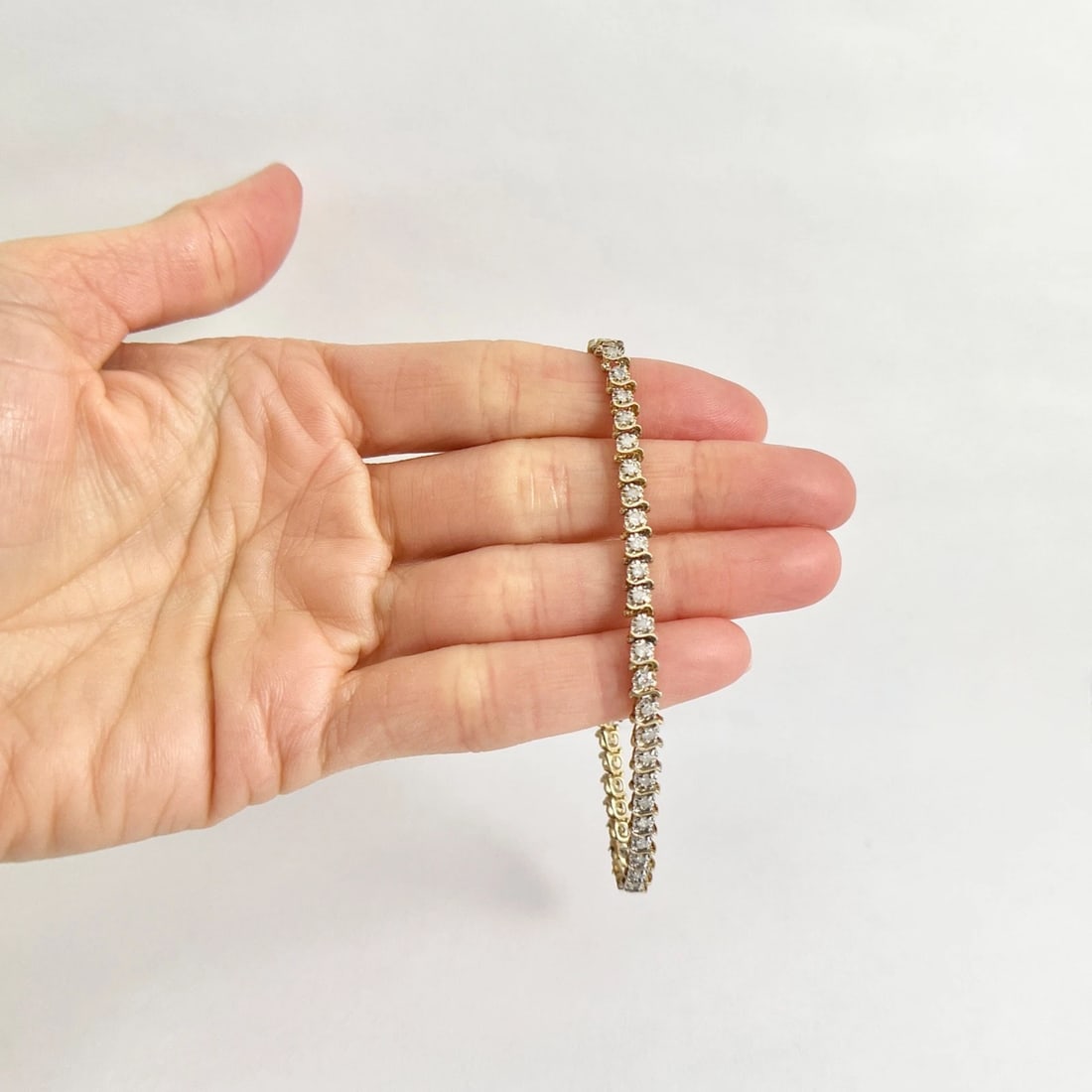 Vintage Two-Tone S-Link Diamond Tennis Bracelet 14K Yellow Gold, 7.86 Grams - 2