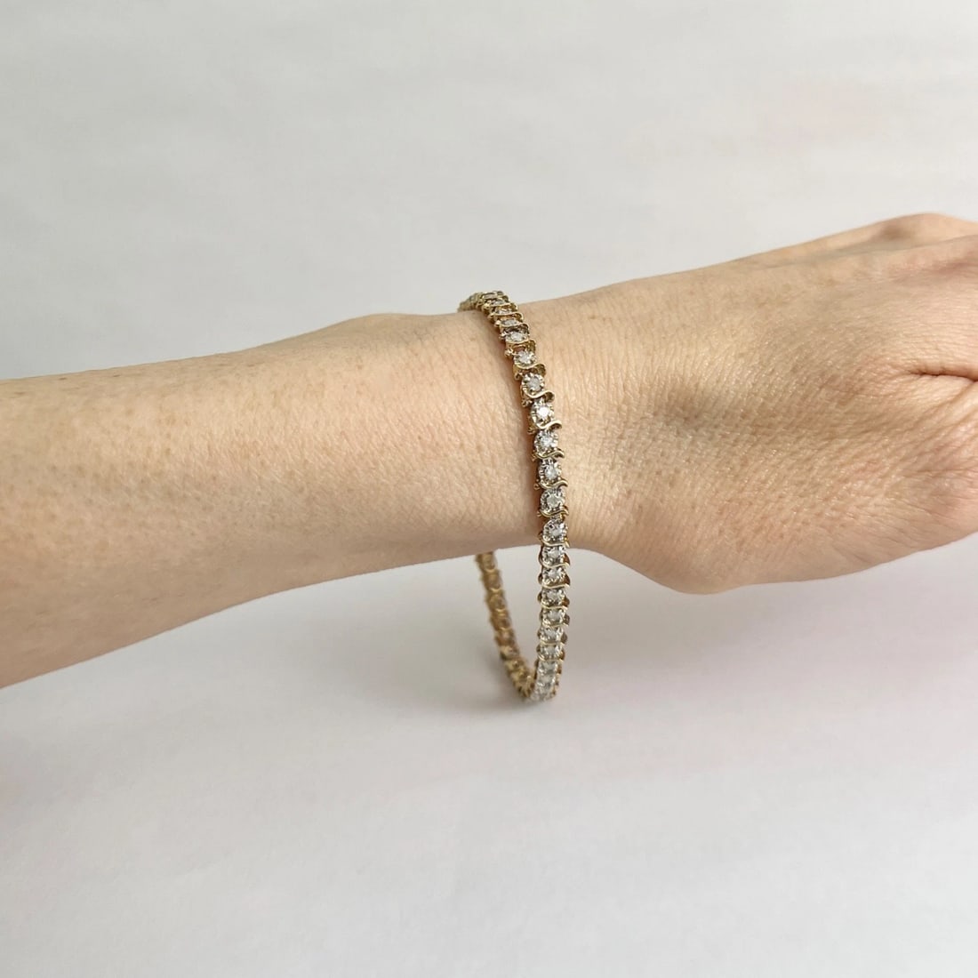 Vintage Two-Tone S-Link Diamond Tennis Bracelet 14K Yellow Gold, 7.86 Grams - 4