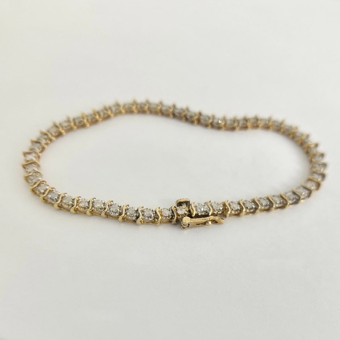 Vintage Two-Tone S-Link Diamond Tennis Bracelet 14K Yellow Gold, 7.86 Grams - 6