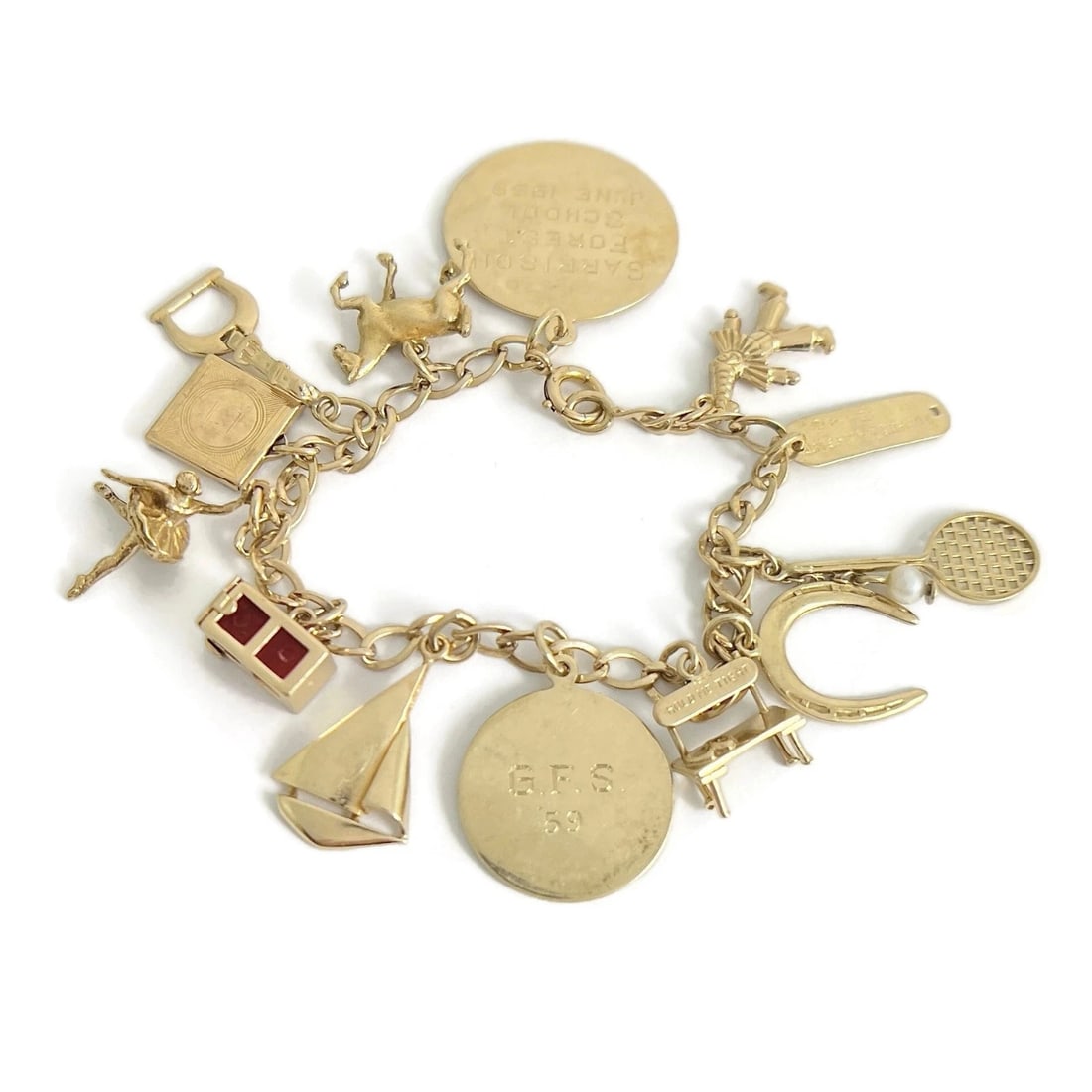 Vintage 1940's 1950's Horse Boat Charm Bracelet 14K Yellow Gold, 22.09 Grams (1 of 13)