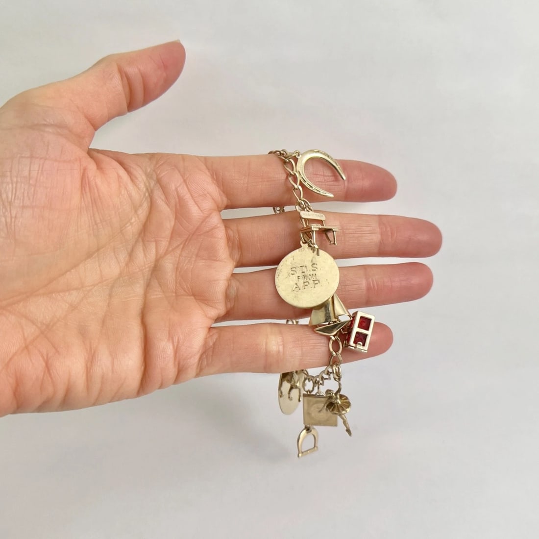 Vintage 1940's 1950's Horse Boat Charm Bracelet 14K Yellow Gold, 22.09 Grams - 2