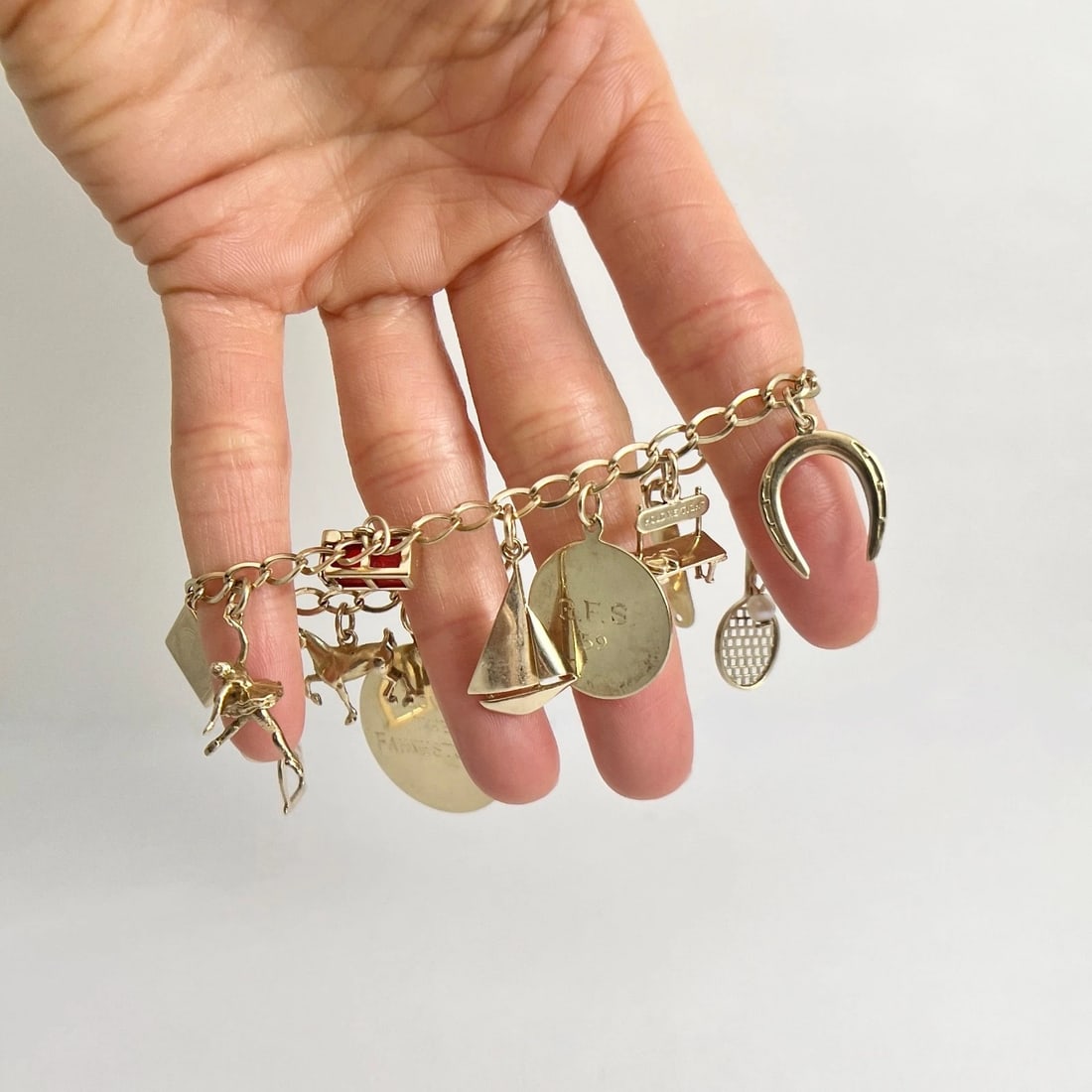 Vintage 1940's 1950's Horse Boat Charm Bracelet 14K Yellow Gold, 22.09 Grams - 5