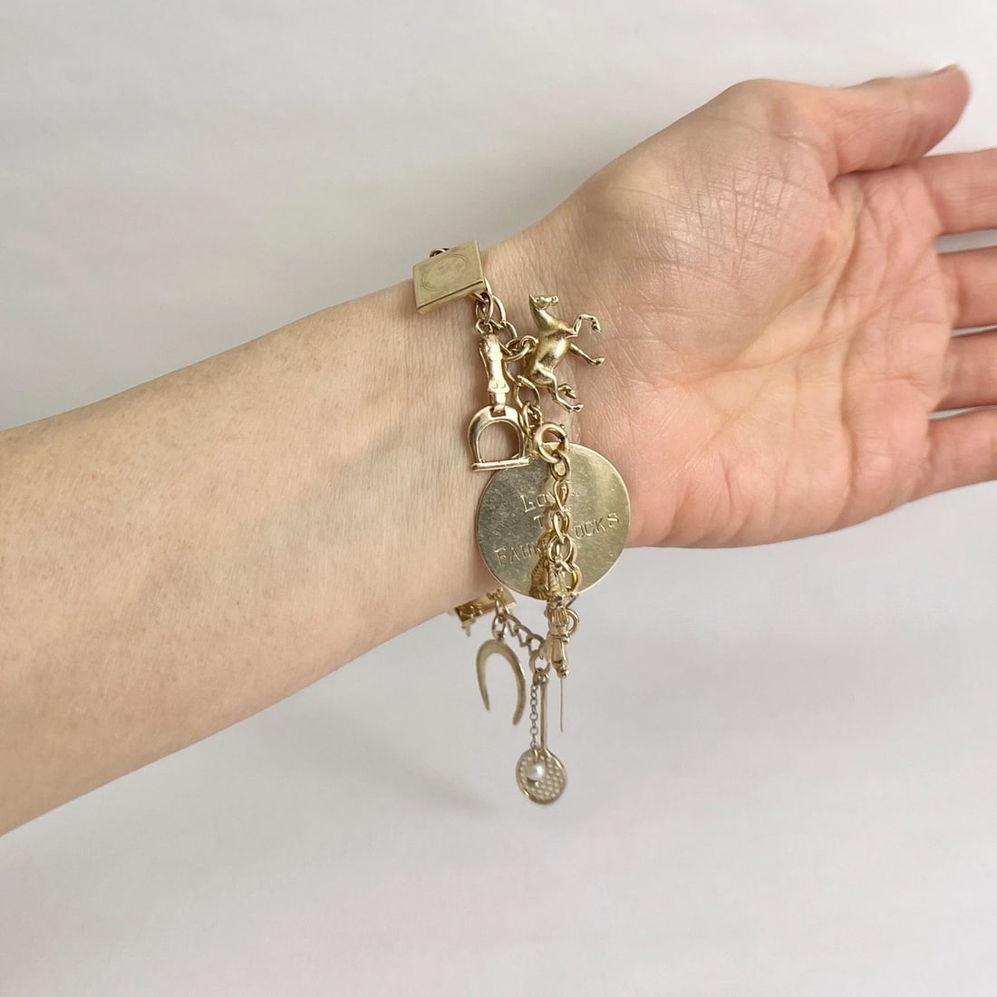 Vintage 1940's 1950's Horse Boat Charm Bracelet 14K Yellow Gold, 22.09 Grams - 9