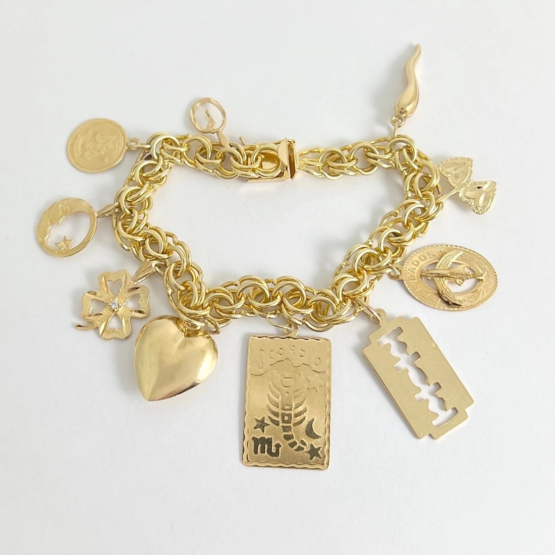 Vintage Scorpio Libra Italian Horn Charm Bracelet 14K Yellow Gold, 22.88 Grams - 10