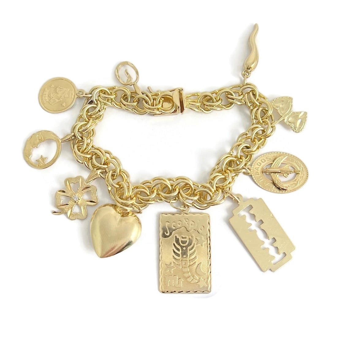 Vintage Scorpio Libra Italian Horn Charm Bracelet 14K Yellow Gold, 22.88 Grams (1 of 12)
