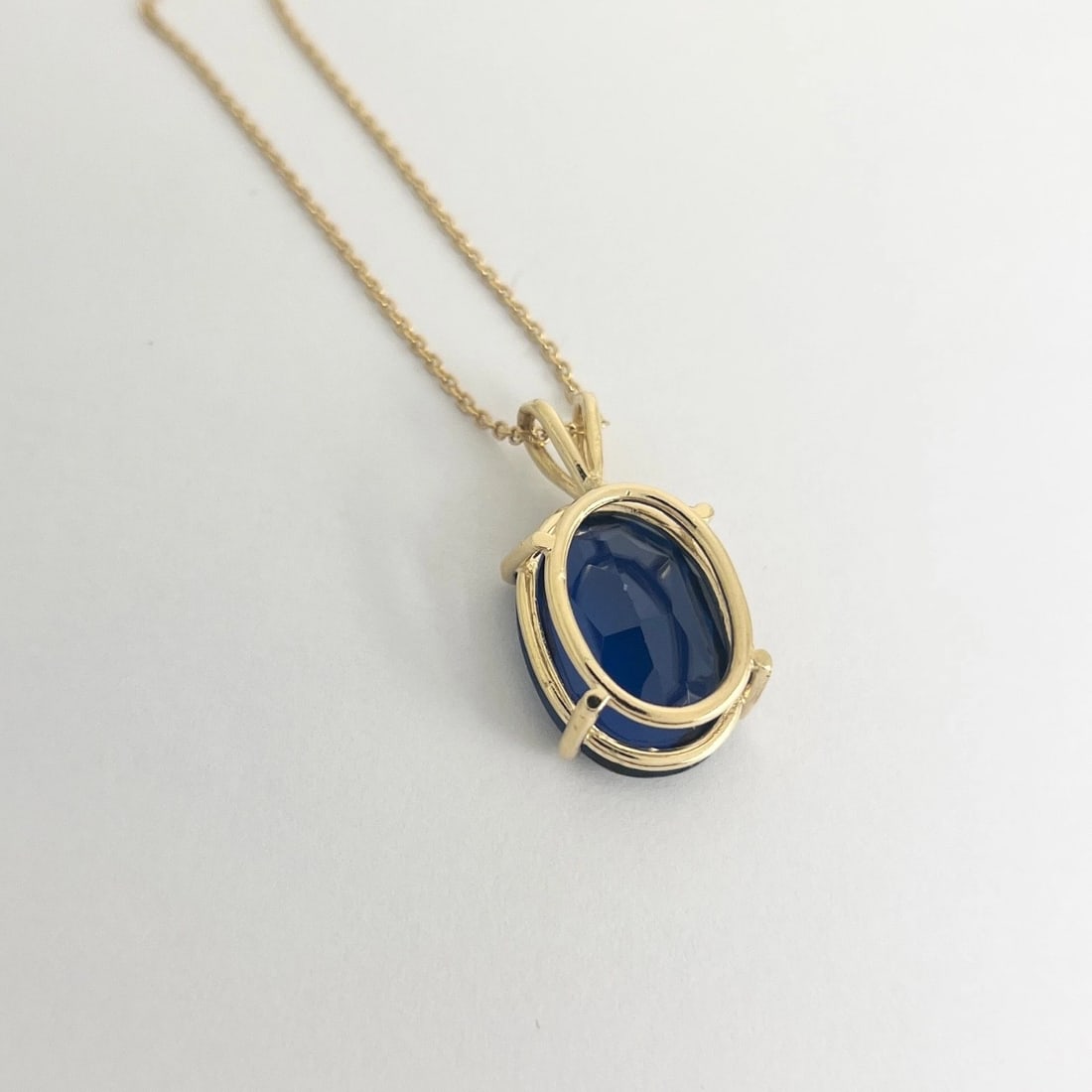 Vintage Oval Blue Simulated Sapphire Pendant Necklace 14K Yellow Gold, 9.33 Gram - 5