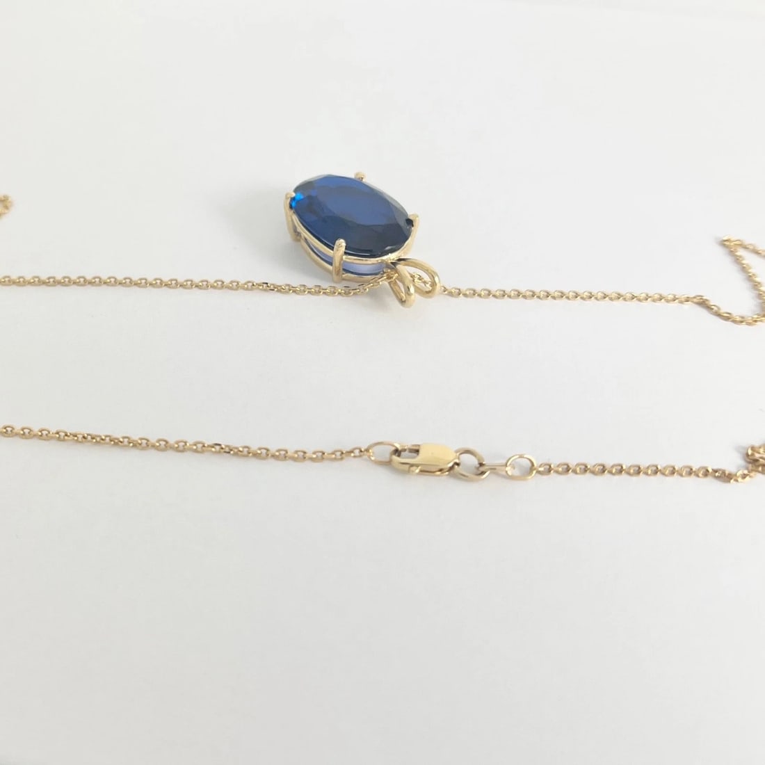 Vintage Oval Blue Simulated Sapphire Pendant Necklace 14K Yellow Gold, 9.33 Gram - 6