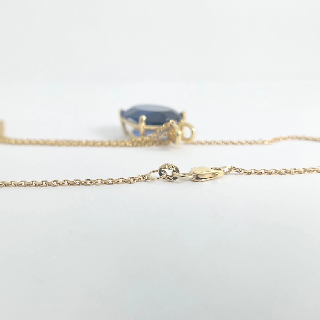 Vintage Oval Blue Simulated Sapphire Pendant Necklace 14K Yellow Gold, 9.33 Gram - 7
