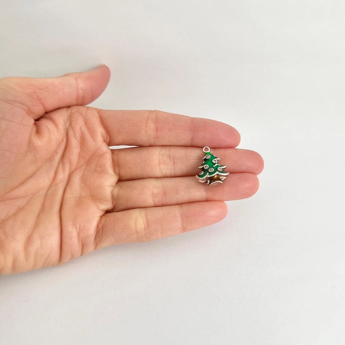 Vintage Judith Jack Green Enamel Christmas Tree Charm Sterling Silver, 4.77 Gram - 2