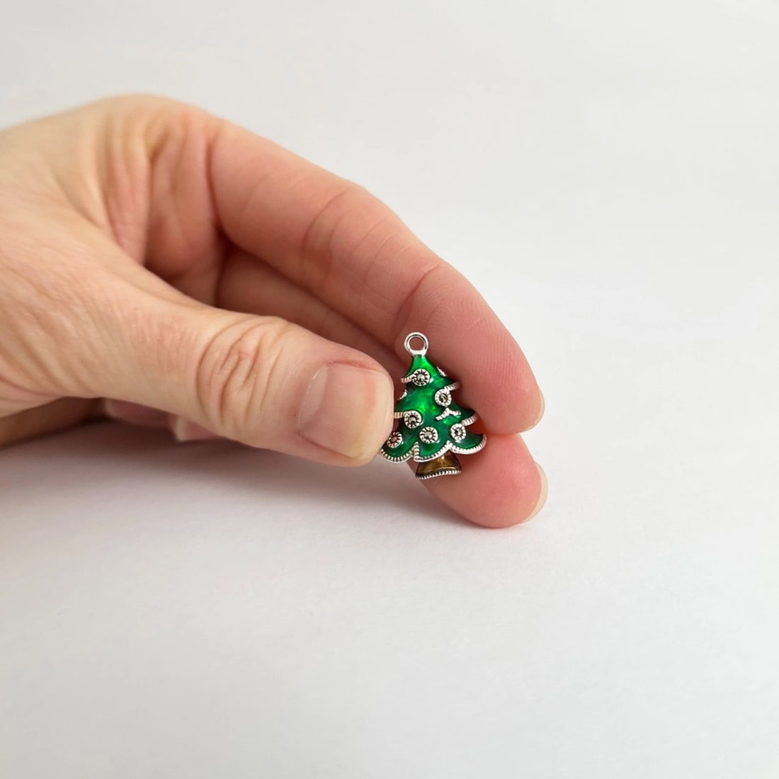 Vintage Judith Jack Green Enamel Christmas Tree Charm Sterling Silver, 4.77 Gram - 3