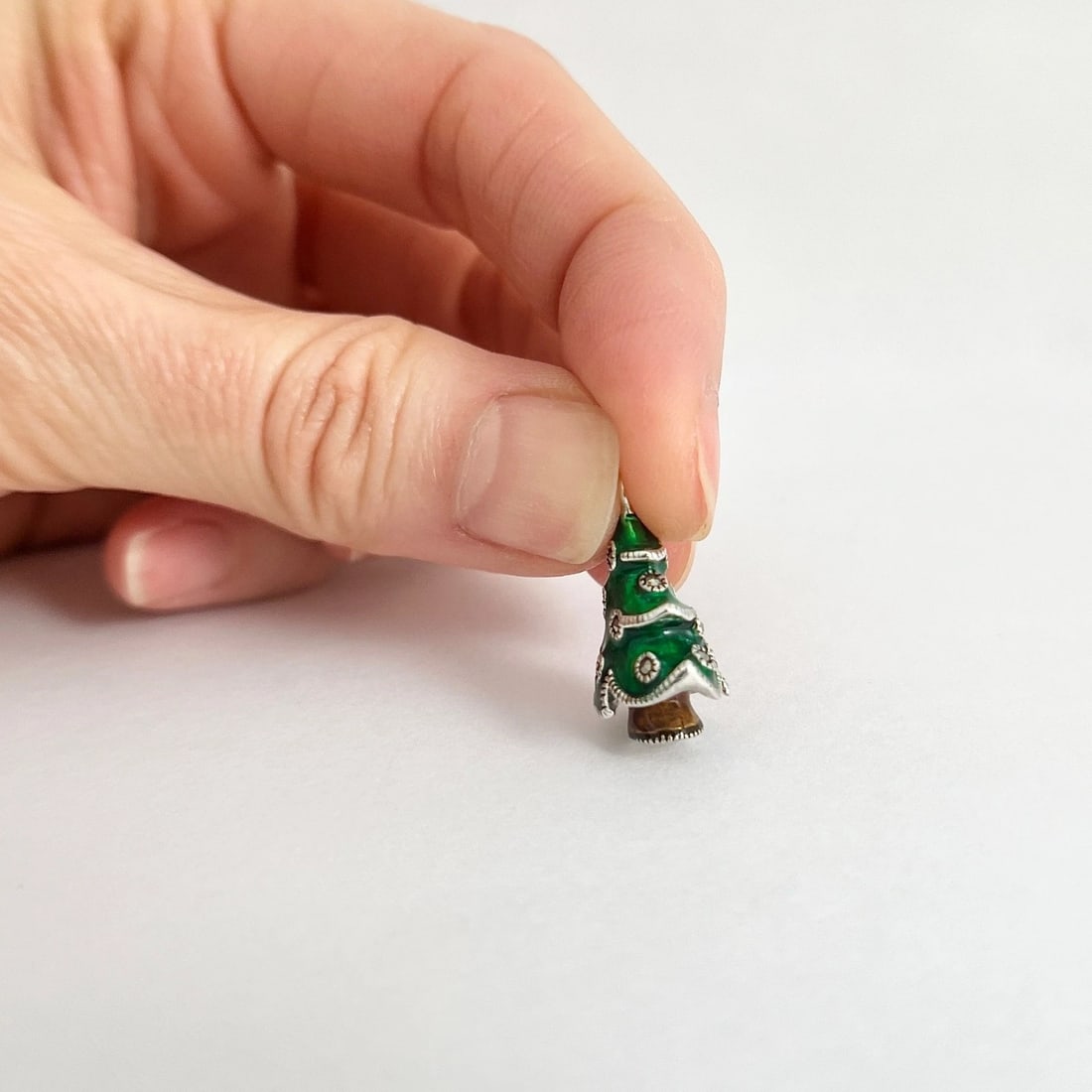 Vintage Judith Jack Green Enamel Christmas Tree Charm Sterling Silver, 4.77 Gram - 4