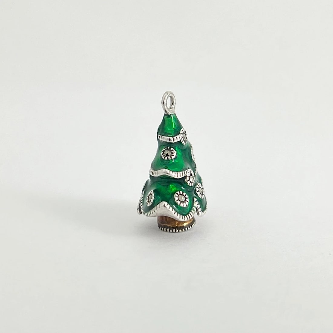 Vintage Judith Jack Green Enamel Christmas Tree Charm Sterling Silver, 4.77 Gram - 5