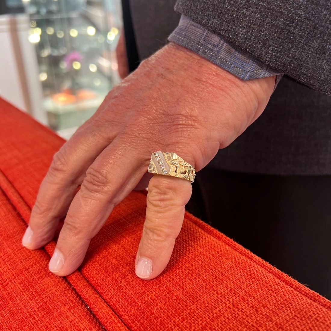 Vintage 1980's Men's Diamond Flat Top Nugget Ring 14K Yellow Gold, 9.38 Grams - 5