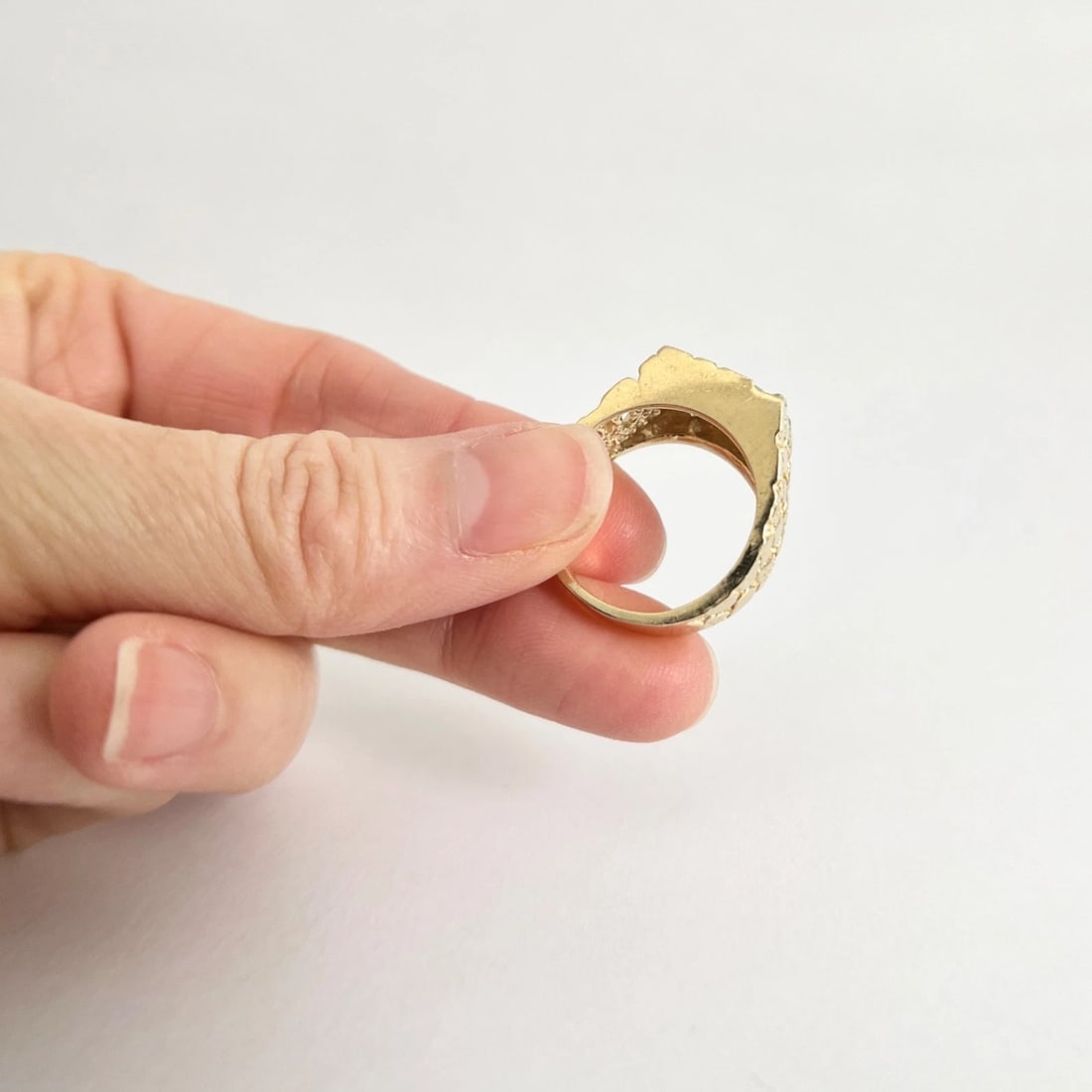 Vintage 1980's Men's Diamond Flat Top Nugget Ring 14K Yellow Gold, 9.38 Grams - 6