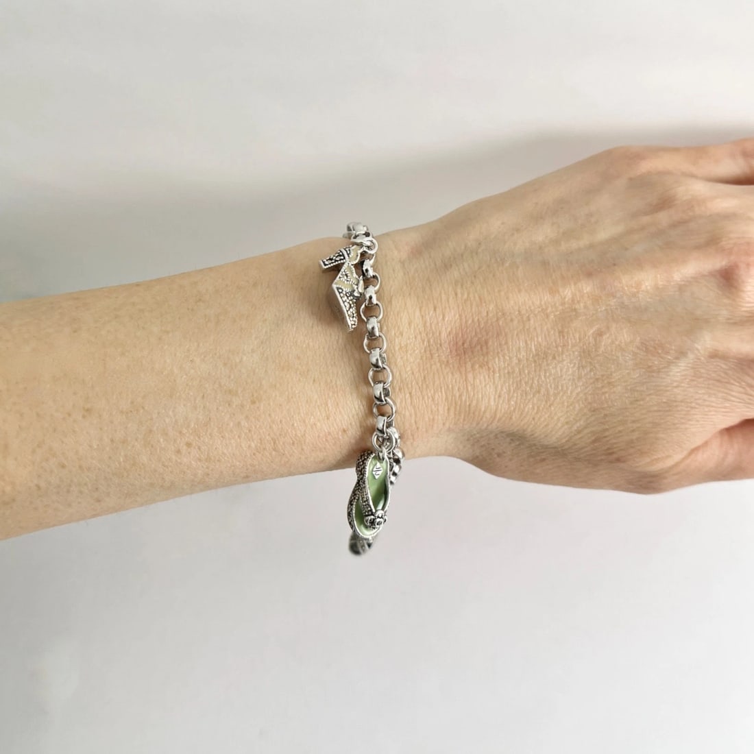 Vintage Judith Jack Enamel Shoe Charm Bracelet Sterling Silver, 27.47 Grams - 7