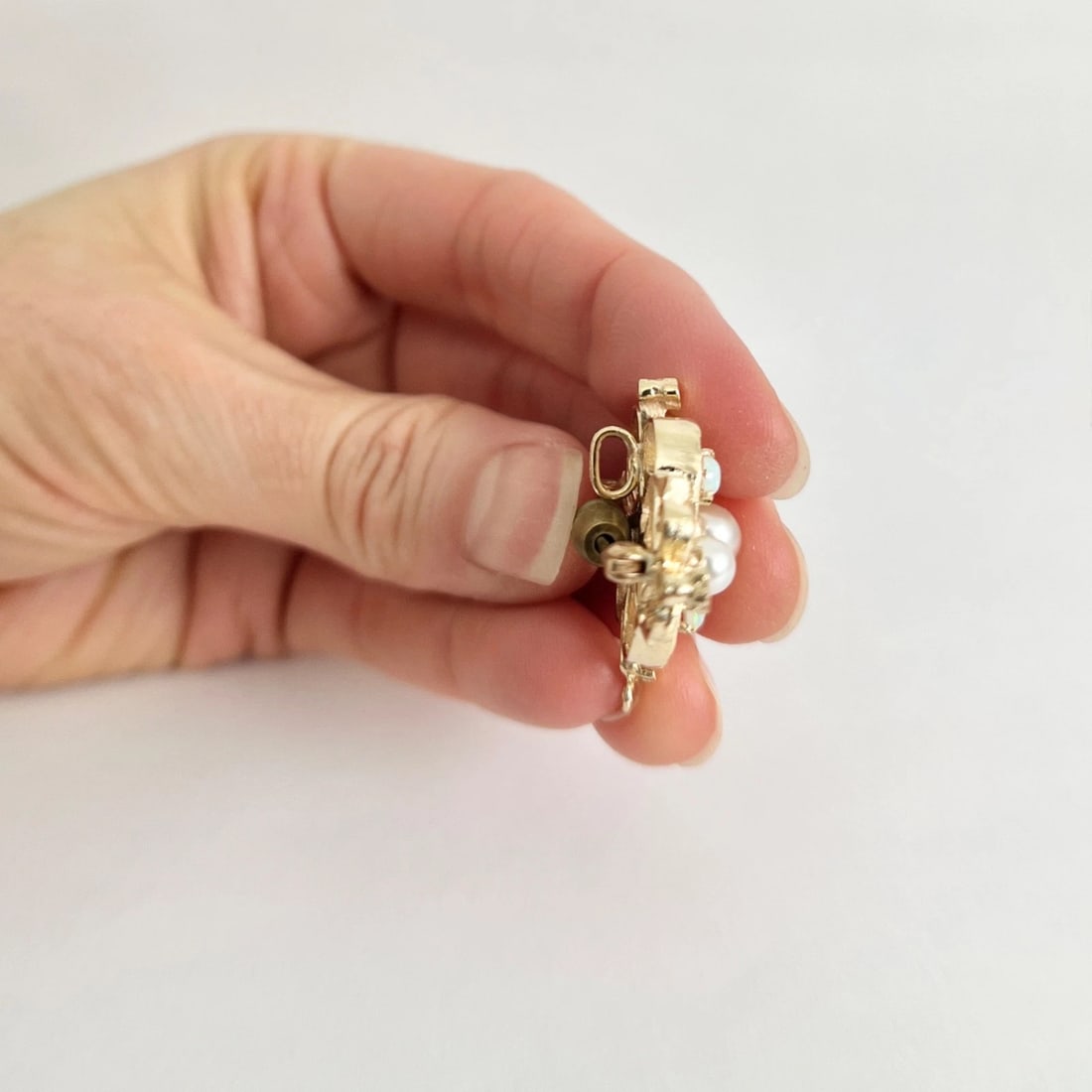 Vintage 1950's Pearl Opal Pendant Brooch Pin 14K Yellow Gold, 6.52 Grams - 4