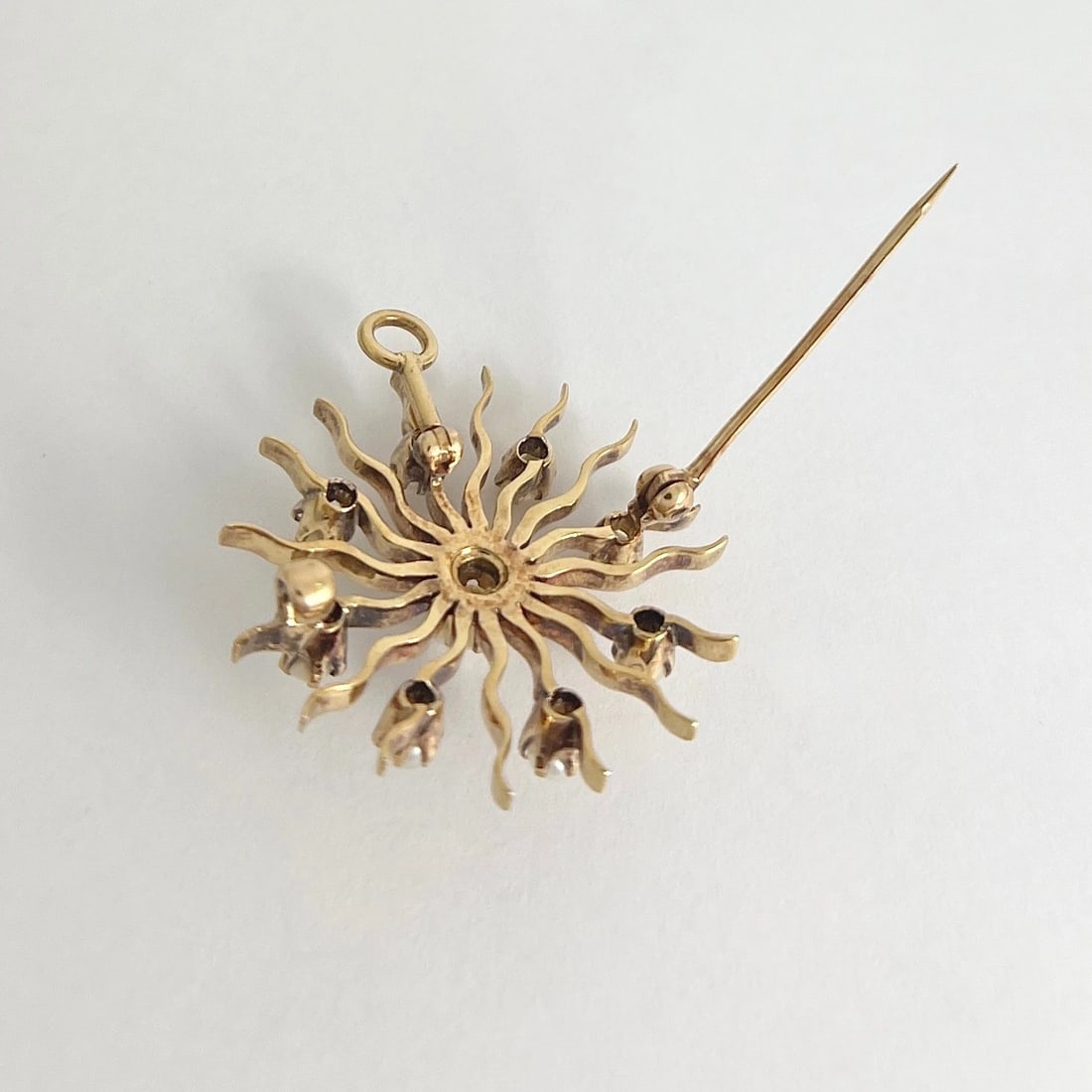 Antique Victorian Pearl Starburst Pendant Brooch 14K Yellow Gold, 6.59 Grams - 7