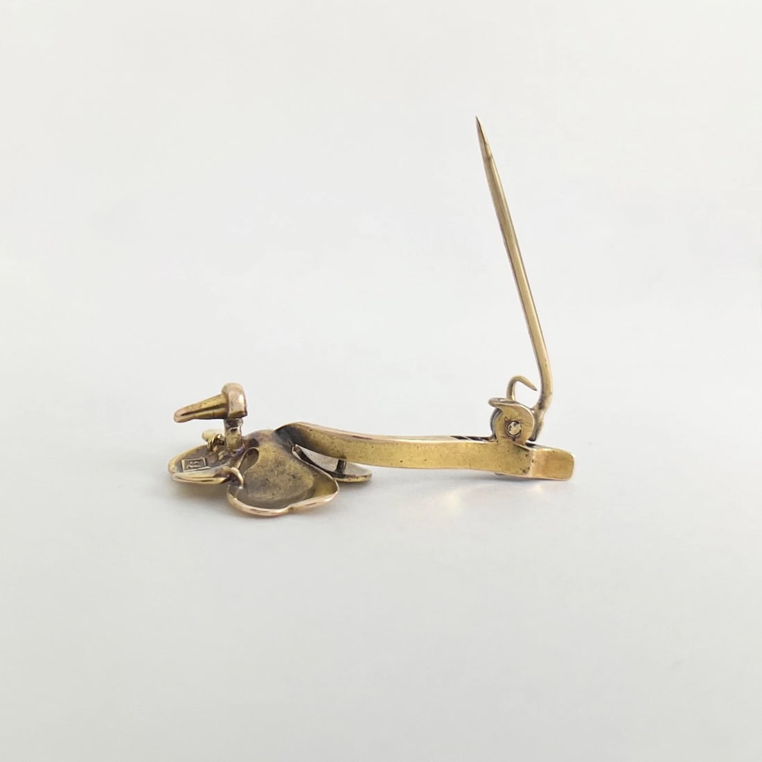 Antique Art Nouveau Pearl Diamond Clover Flower Brooch 14K Yellow Gold, 3.17 Gr - 7