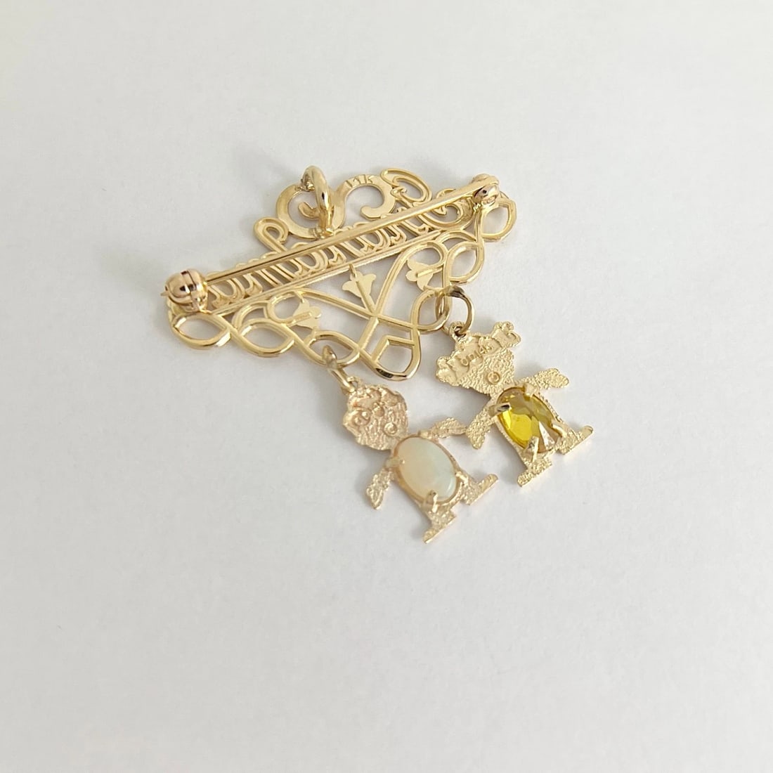 Vintage Grandma Kids Grandkids Family Brooch Pin 14K Yellow Gold, 3.76 Grams - 7
