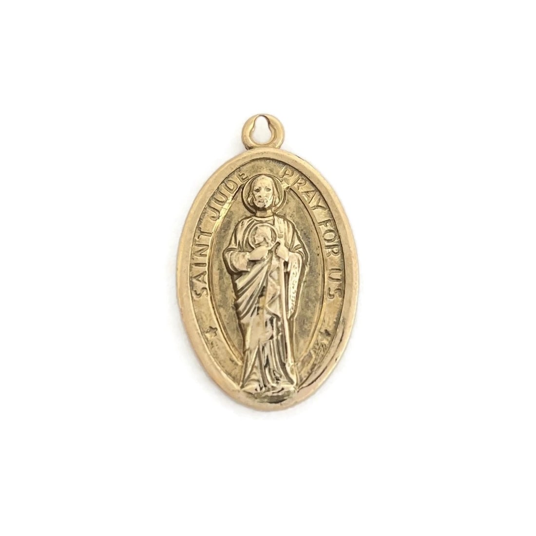 Vintage Saint Jude Pray for Us Charm Necklace Pendant 10K Yellow Gold, 3.33 Gram (1 of 6)