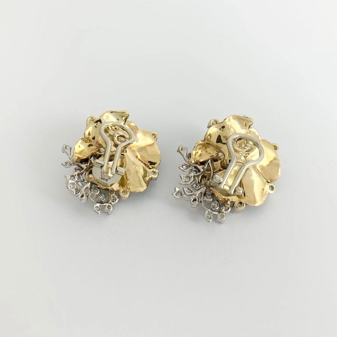 Vintage 1950's Blue Green Enamel Diamond Flower Earrings 18K Yellow Gold 28.40 G - 7