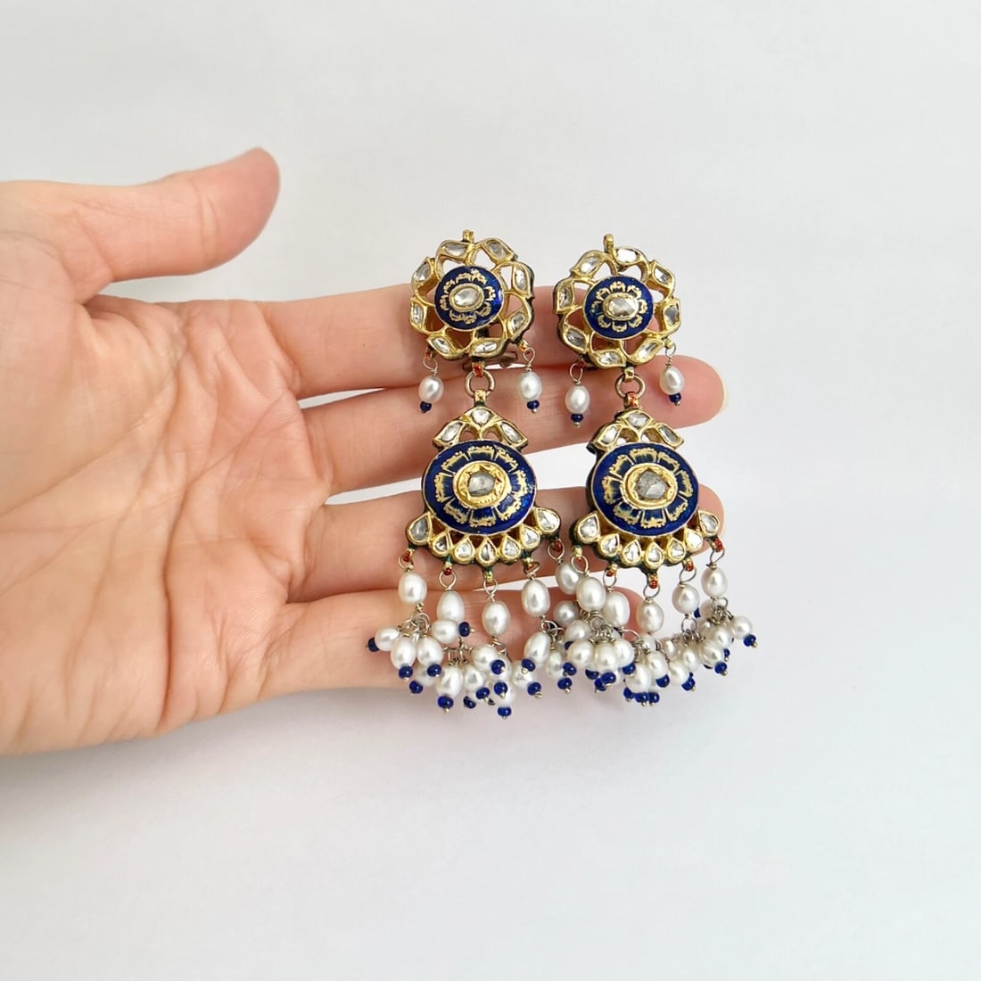 Antique Victorian Diamond Pearl Enamel Dangle Drop Earrings Yellow Gold 40.63 Gr - 2