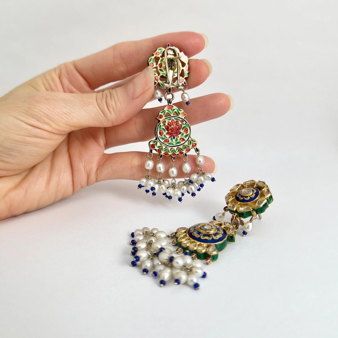 Antique Victorian Diamond Pearl Enamel Dangle Drop Earrings Yellow Gold 40.63 Gr - 3