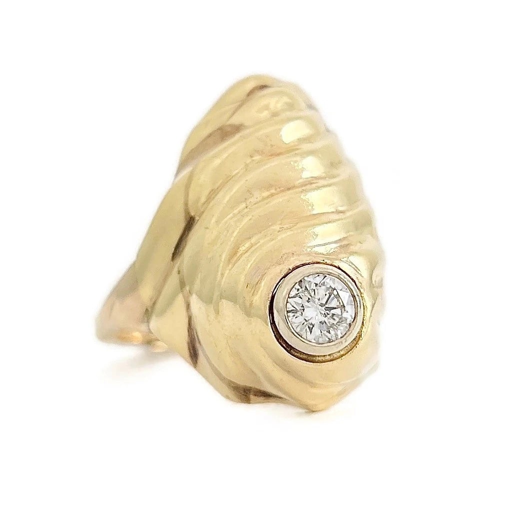 Vintage Finger Fit Diamond Bezel Shell Statement Ring 14K Yellow Gold, 7.23 Gram (1 of 8)