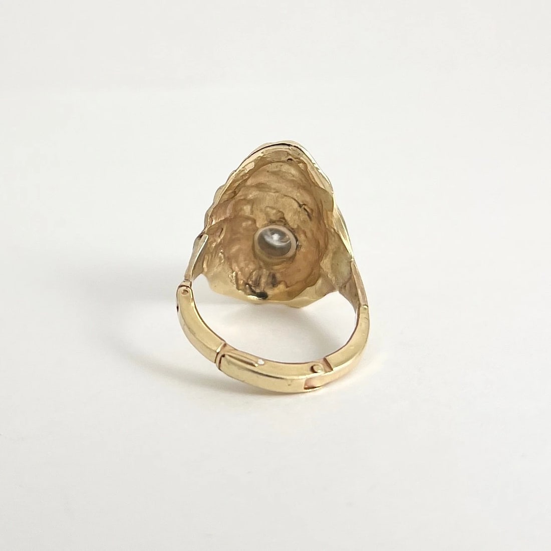 Vintage Finger Fit Diamond Bezel Shell Statement Ring 14K Yellow Gold, 7.23 Gram - 6