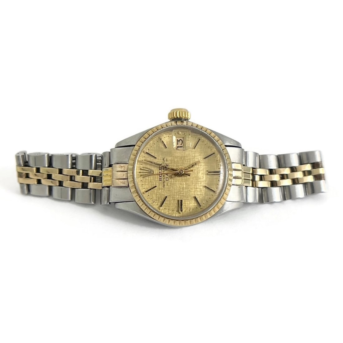 Vintage Rolex Oyster-Perpetual Date Two-Tone Stainless Steel Watch, 25 mm: Title: Vintage Rolex Oyster-Perpetual Date Two-Tone Stainless Steel Watch, 25 mm Description: Vintage Rolex Oyster-Perpetual Date Two-Tone Stainless Steel Watch, 25 mm This luxury wristwatch will add 