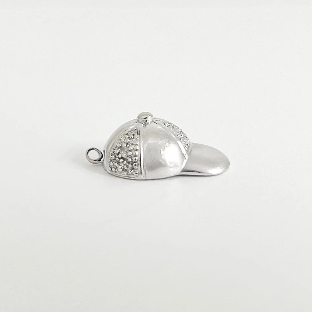 Vintage Diamond Ball Cap Hat Charm 14K White Gold, 1.88 Grams - 5