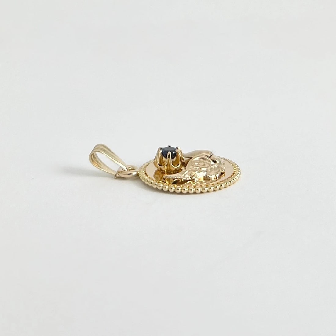 Vintage Sapphire Angel Wings Disc Pendant Charm 14K Yellow Gold, 2.95 Grams - 4