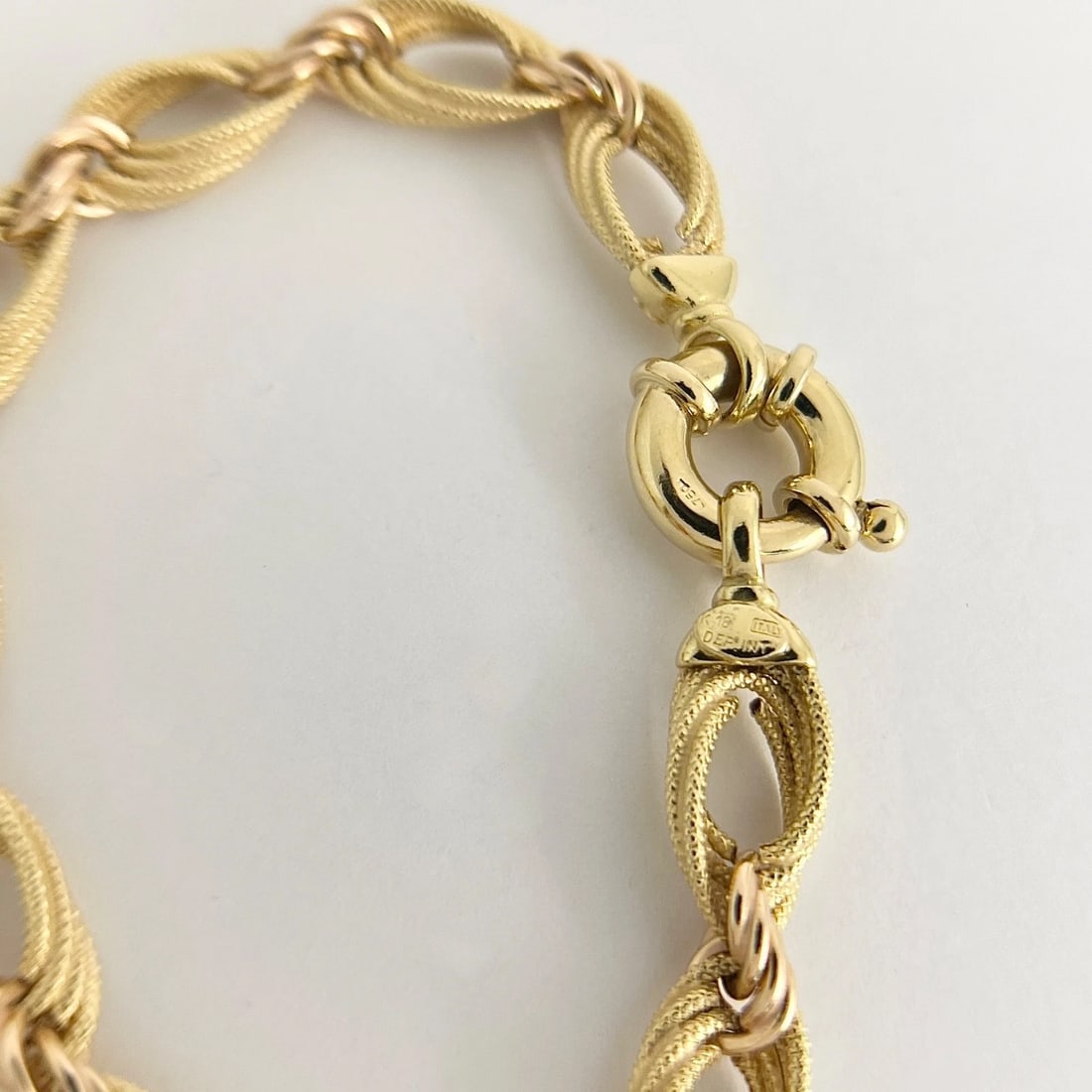 Vintage Italian Two-Tone Oval Chain Bracelet 18K Yellow Rose Gold, 14.99 Grams - 7