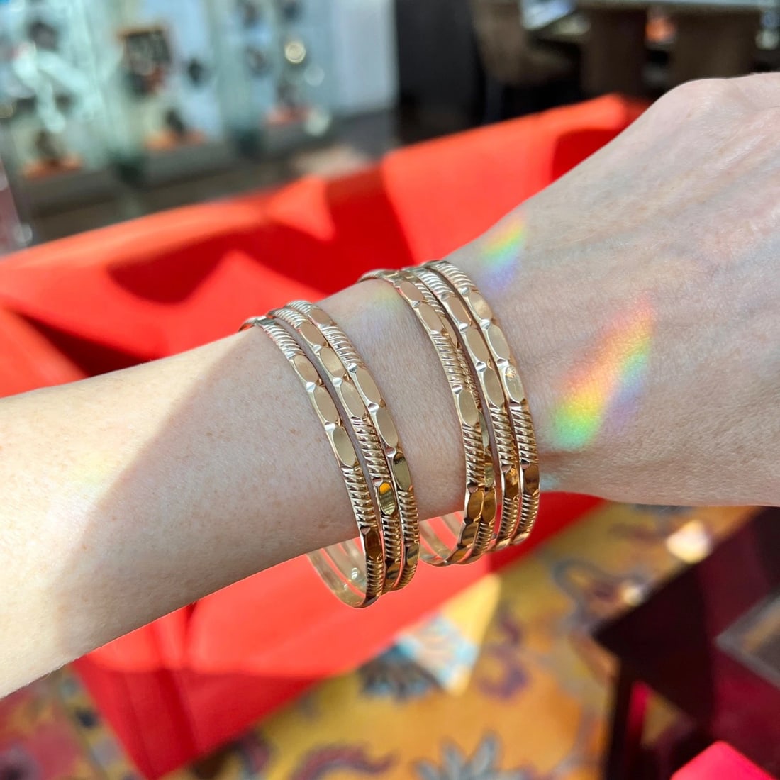 Vintage Set of 7 Stackable Bangle Bracelets 14K Yellow Gold, 38.96 Grams - 8