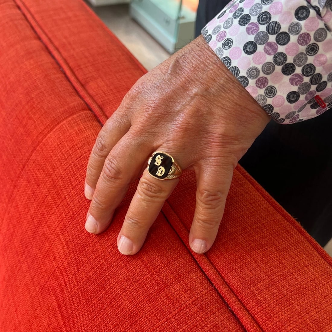 Vintage 1950's Men's SD Letter Black Onyx Signet Ring 10K Yellow Gold, 10.16 Gr - 3