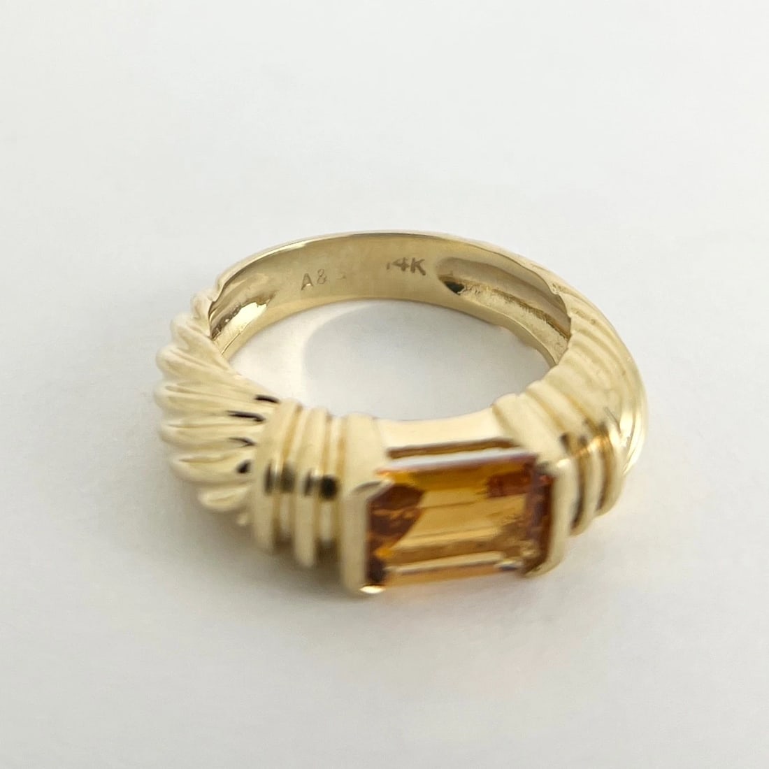 Vintage 1960's Orange Citrine Gemstone Band Ring 14K Yellow Gold, 6.33 Grams - 7