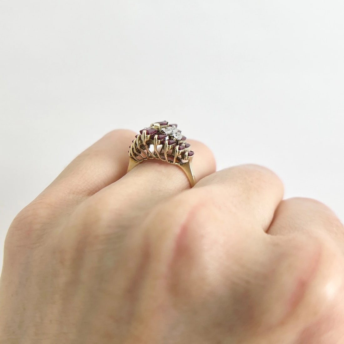 Vintage Tourmaline Diamond Pyramid Cocktail Ring 14K Yellow Gold, 4.21 Grams - 4