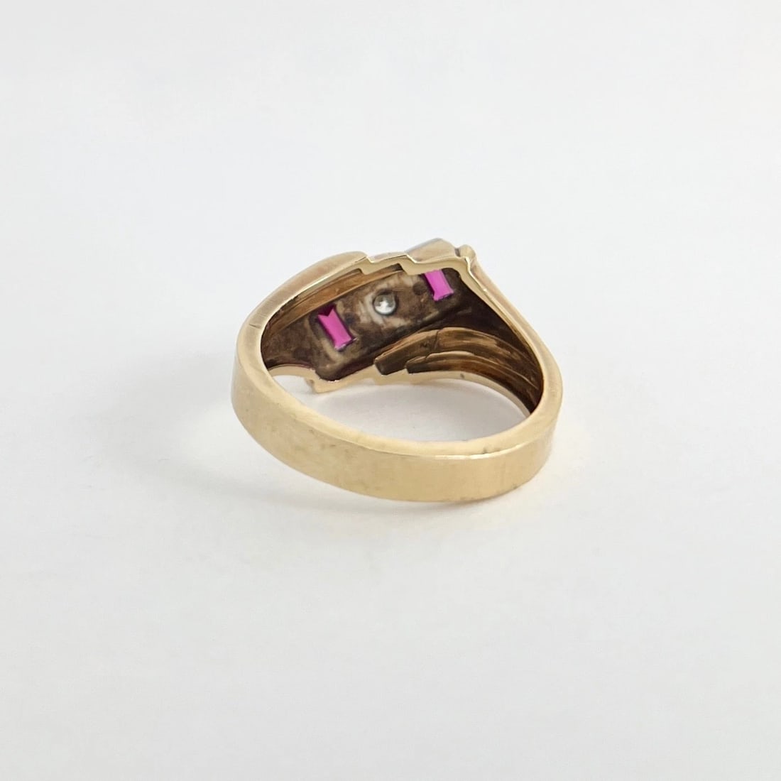 Vintage 1940's Ruby Diamond Asymmetrical Statement Ring 14K Yellow Gold, 7.27 Gr - 6