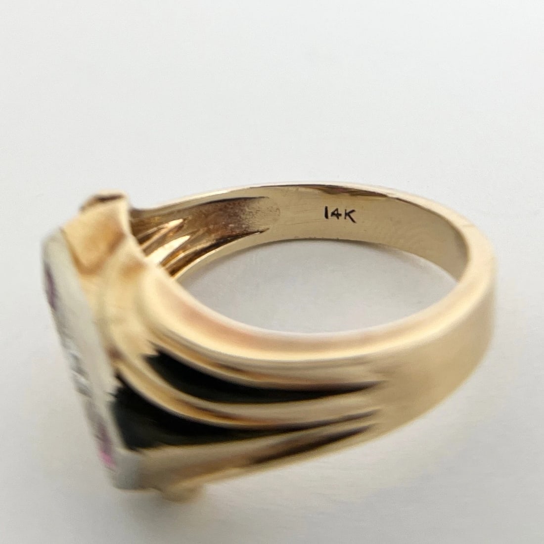 Vintage 1940's Ruby Diamond Asymmetrical Statement Ring 14K Yellow Gold, 7.27 Gr - 7