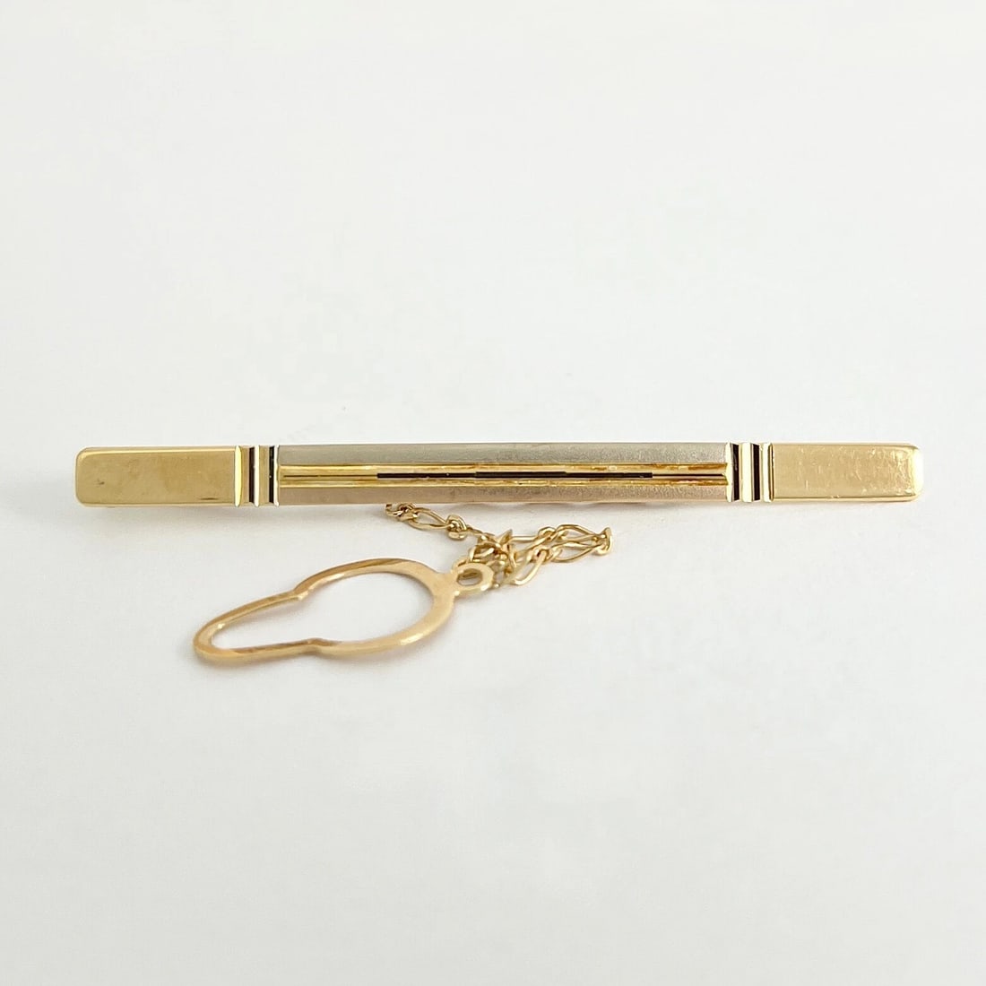 Vintage Tri-Color Tie Bar Clip with Chain 18K Yellow Gold, 4.48 Grams - 7